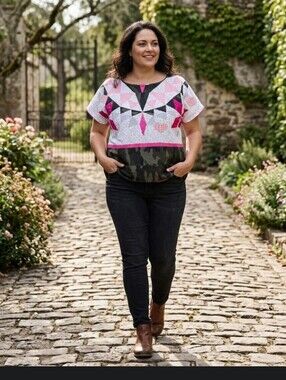 Upcycled Vtg Quilt-top Oversized Top L-1X Handmade Dont Throw It Out